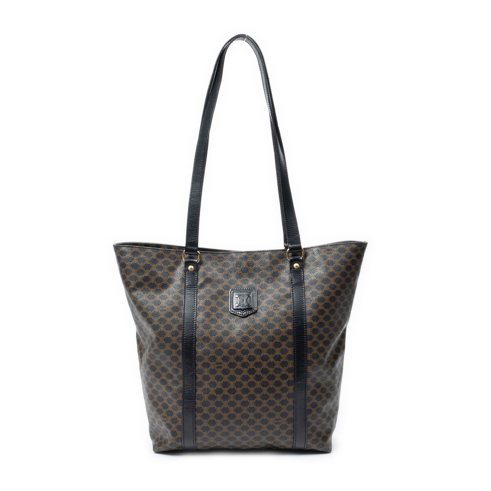 [中古] CELINE セリーヌ縦型ショッピングトートブラウン/ブラックマカダムPVCキャンバスA
