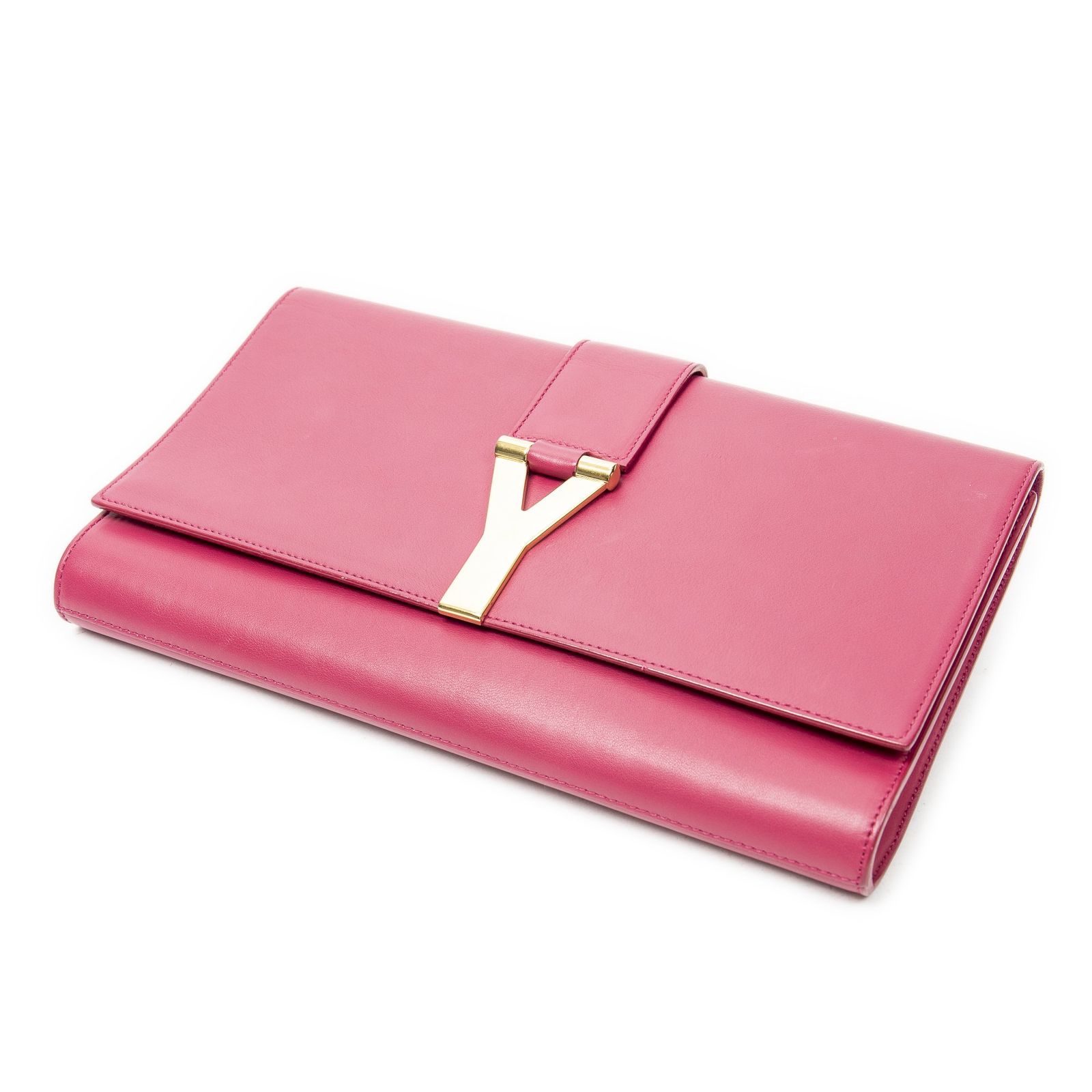 [中古] YVES SAINT LAURENT イヴサンローランラインYクラッチピンクカーフスキンレザーA