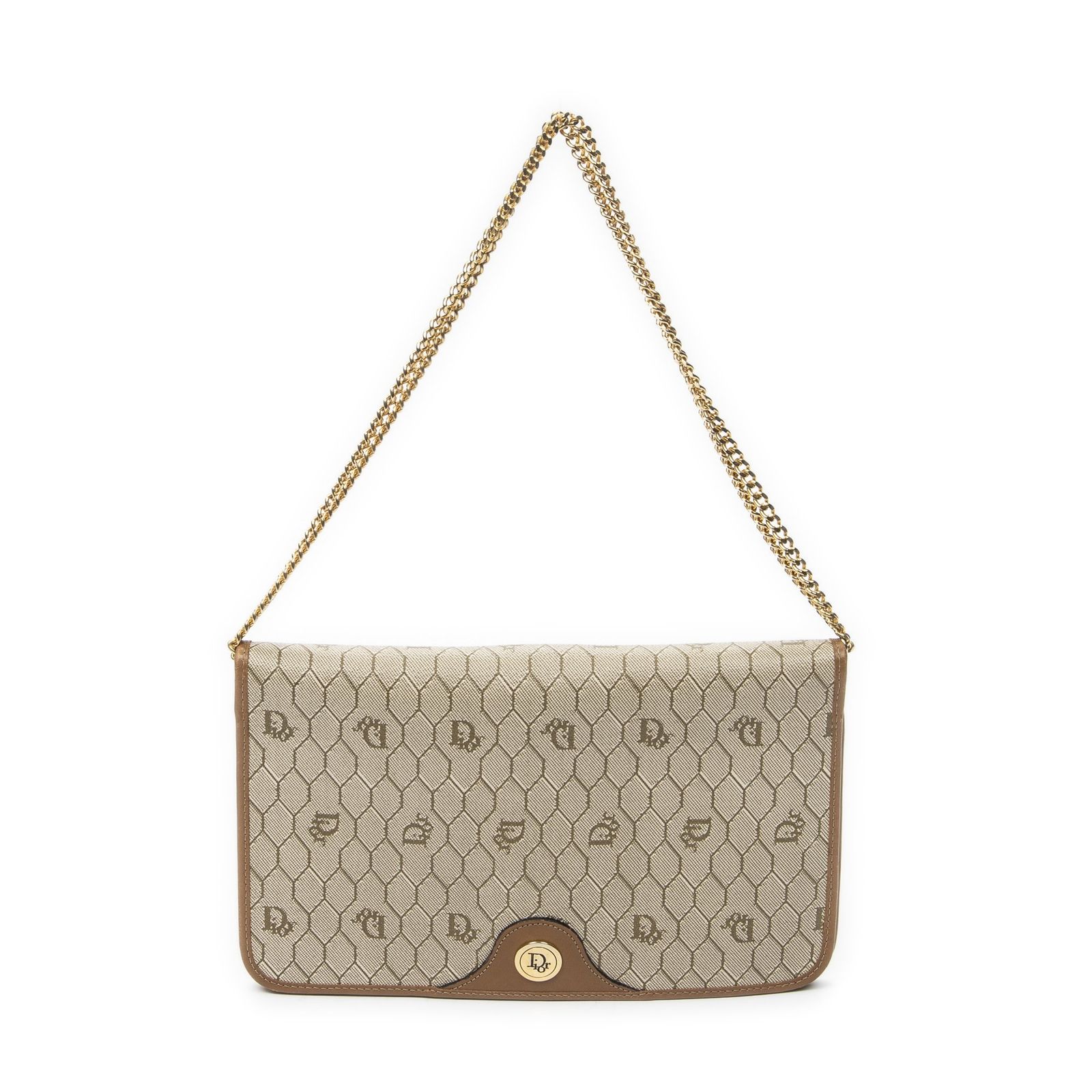 [中古] DIOR ディオールヴィンテージ フラップ クラッチベージュ/タンハニカムPVCキャンバスA