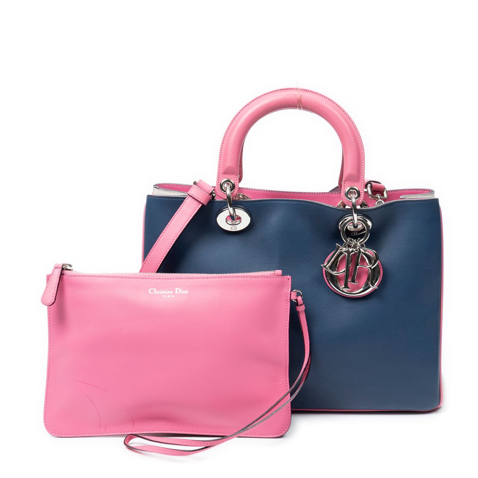 [中古] DIOR ディオールミディアム ディオリッシモ トートバッグネイビー、ピンク、アイボリーカーフスキンレザーA