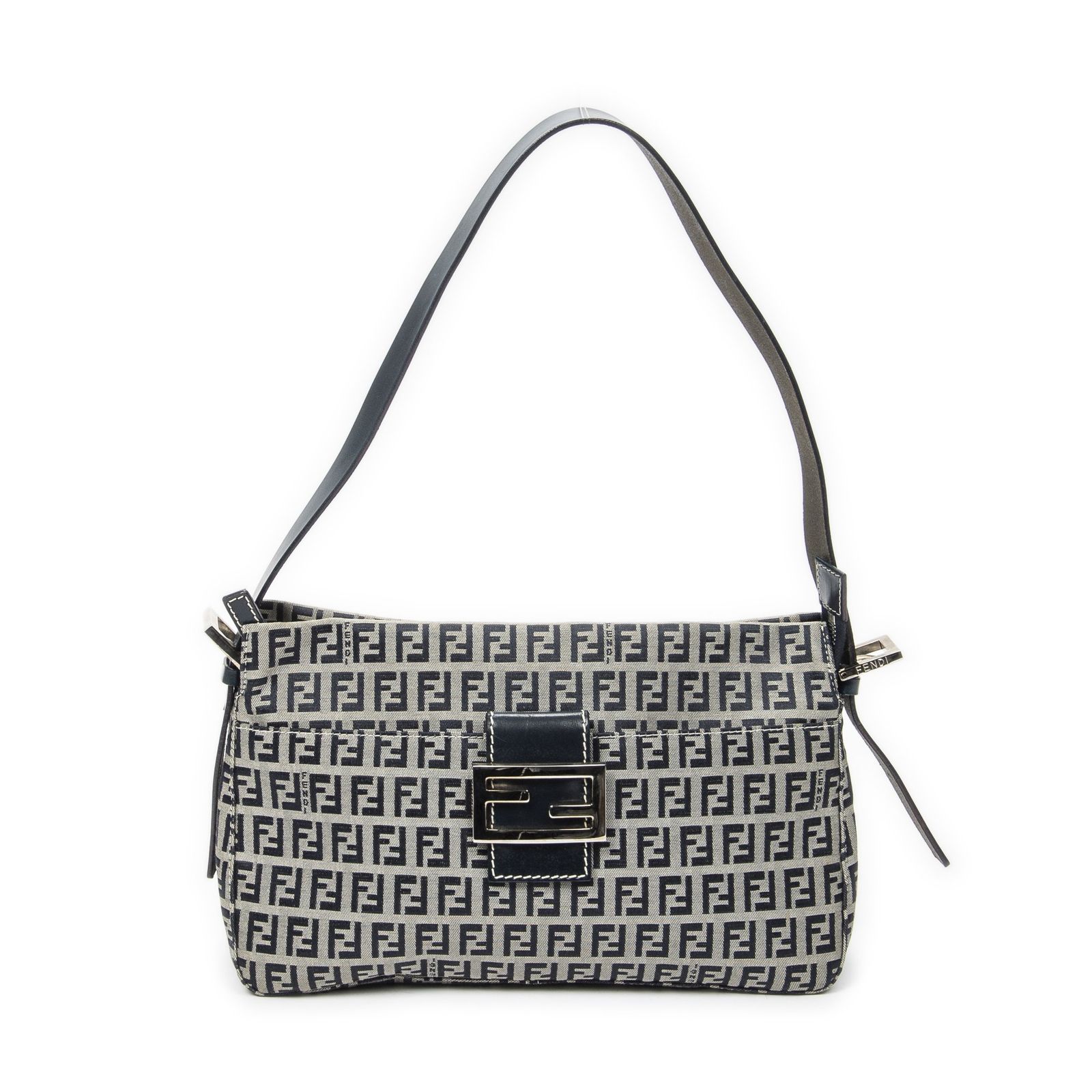 [中古] FENDI フェンディFront Slip Pocket Shoulder Toteグレー/ネイビーズッキーノキャンバスA
