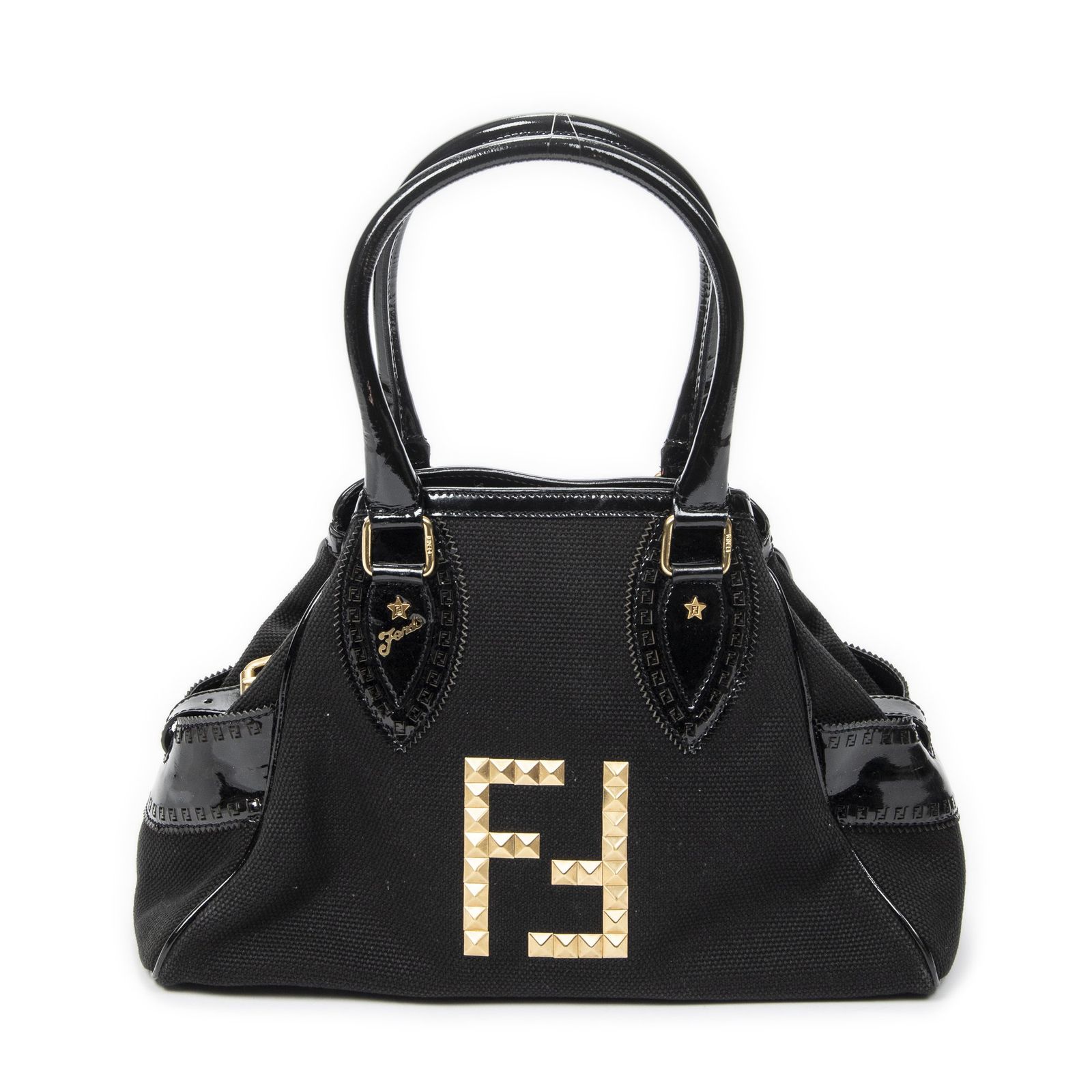 [中古] FENDI フェンディSmall Du Jour Tote黒ウオーベンキャンバスA