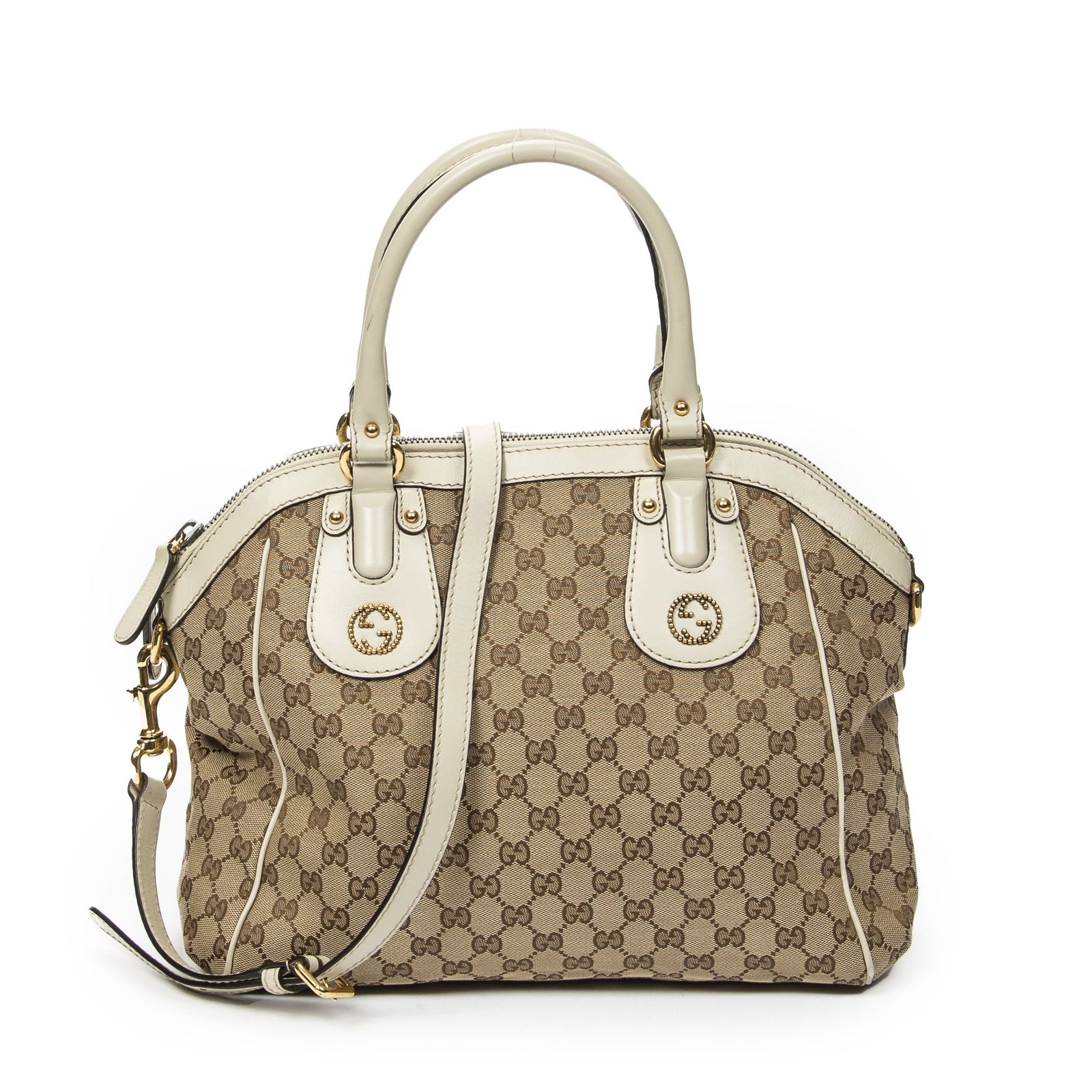 [中古] GUCCI グッチMedium Scarlett Top Handleベージュ/アイボリーGGキャンバスA