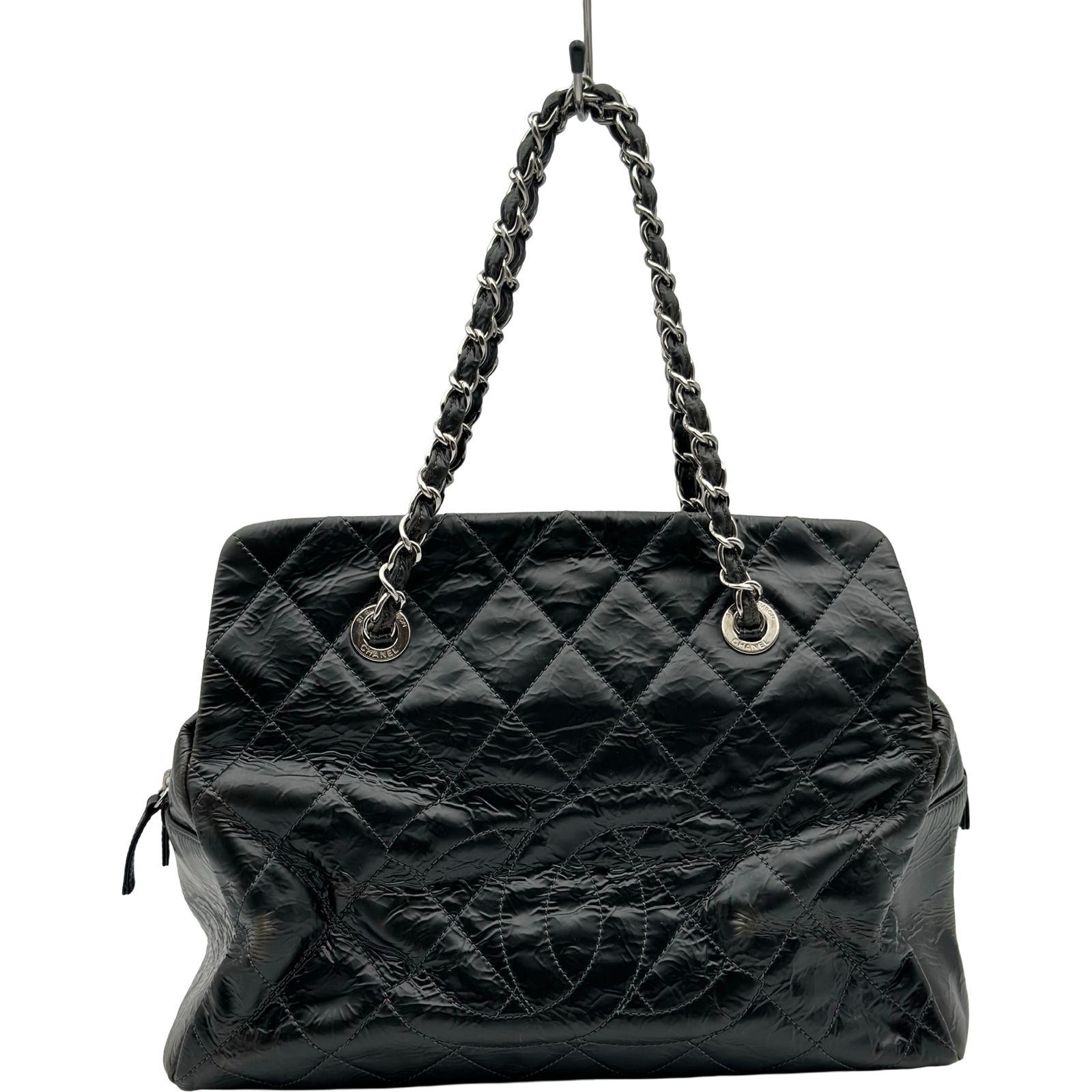 シャネル CHANEL ココマーク チェーントートバッグ 13番台 ブラック シルバー金具 エイジドカーフ レディース ハンドバッグ