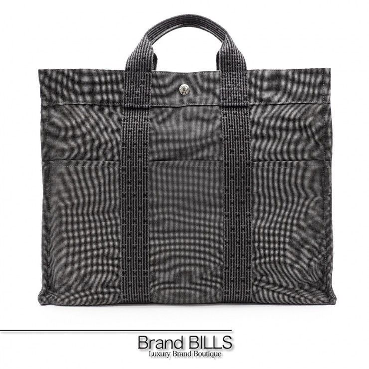 未使用品 HERMES エルメス エールライン トートMM トートバッグ 100951M ナイロンキャンバス グレー ユニセックス