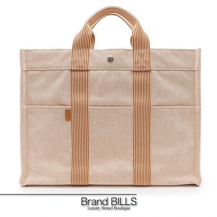 未使用品 HERMES エルメス ニューフールトゥ トートMM トートバッグ 102018M キャンバス オレンジ ユニセックス