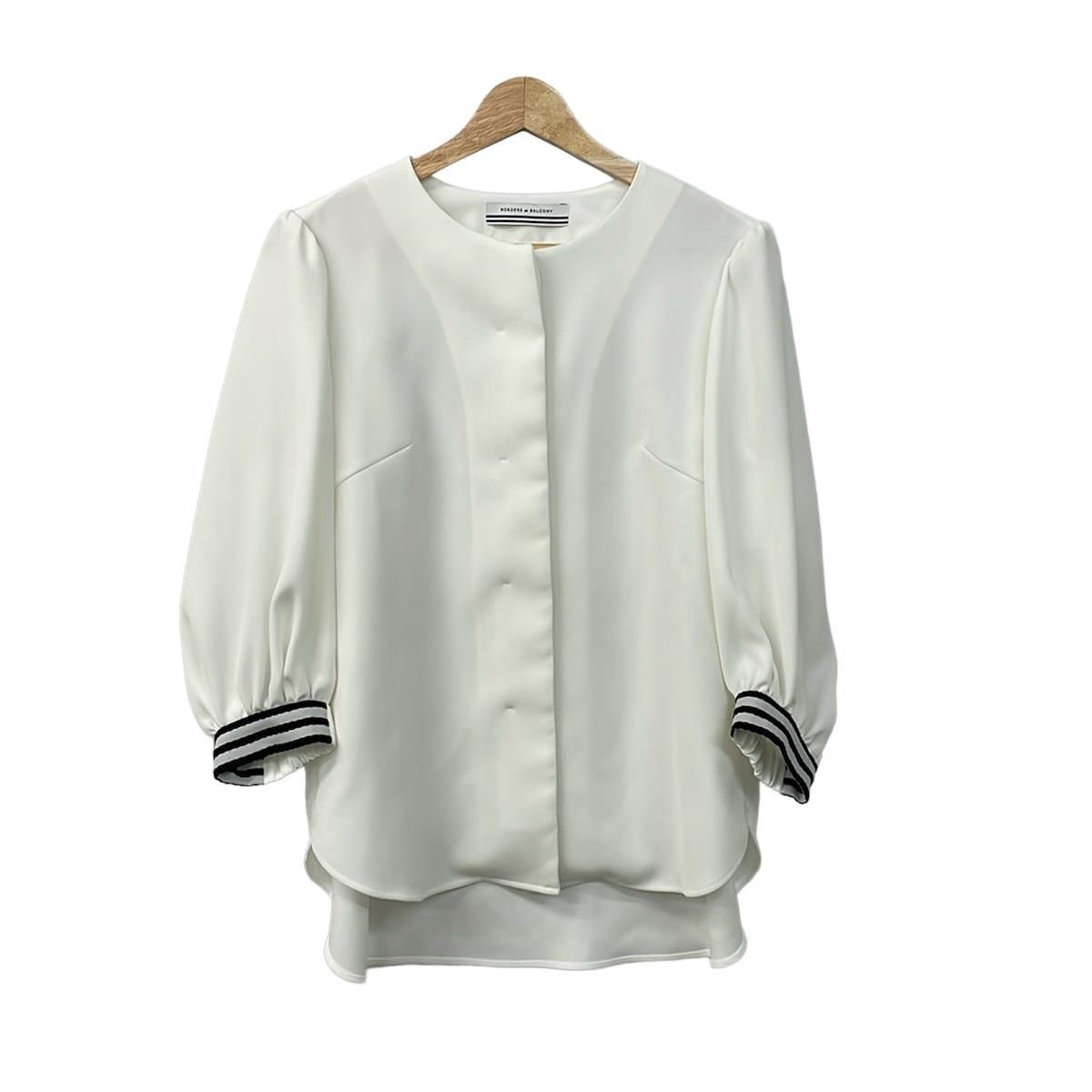 BORDERS at BALCONY(ボーダーズアットバルコニー) 七分袖シャツブラウス サイズ38 M レディース美品 - アイボリー×黒 一部ボーダー