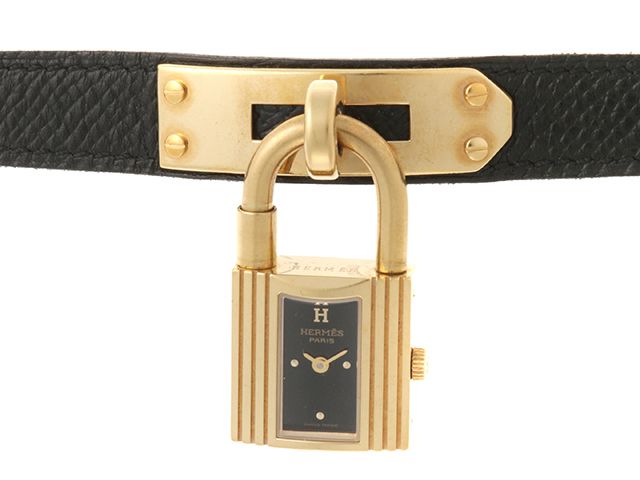 HERMES エルメス ウォッチ ケリーウォッチ 時計 KE1.201 腕時計 GP GP ブラック クオーツ ブラック文字盤 レディース【中古】433