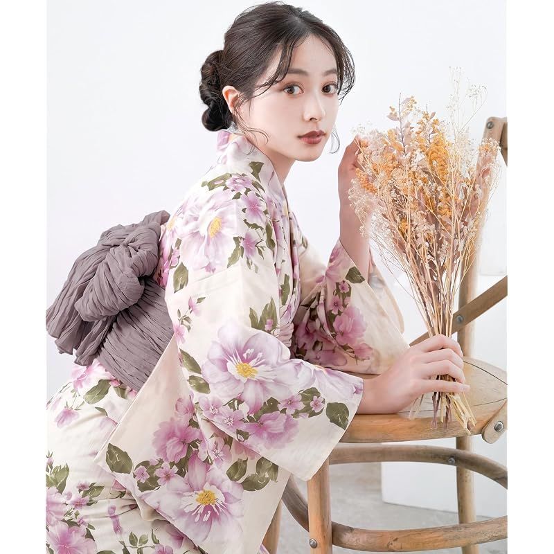 KYOETSU キョウエツ 浴衣セット　メロウモーブ KYOETSU] [キョウエツ] 浴衣セット 変わり織 生成り ワンピース 2点