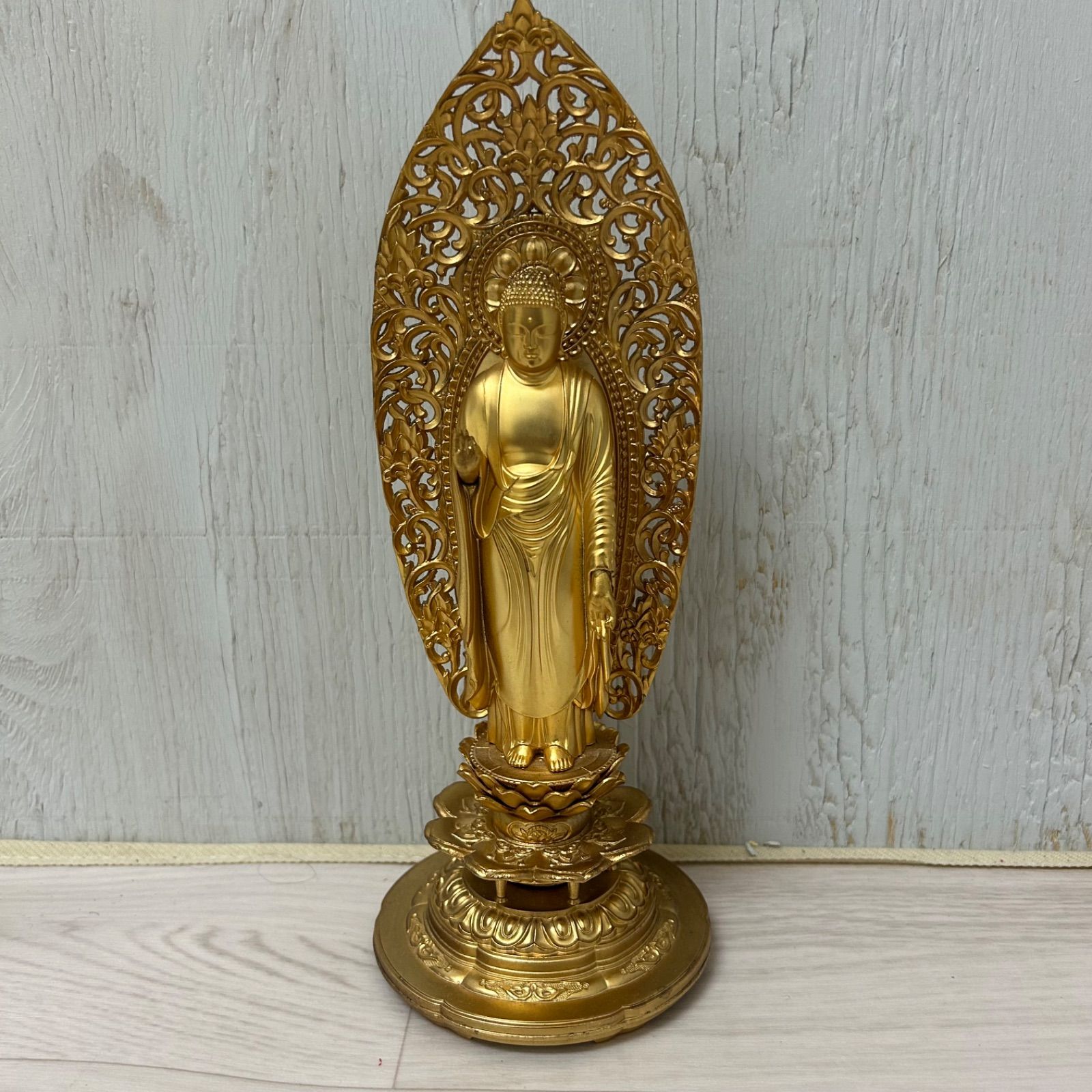 松久朋琳作 阿弥陀如来立像 金メッキ 銅製 約25cm 仏像 大仏師 厄除け 守護 開運 美術工芸品 ■Ｃ