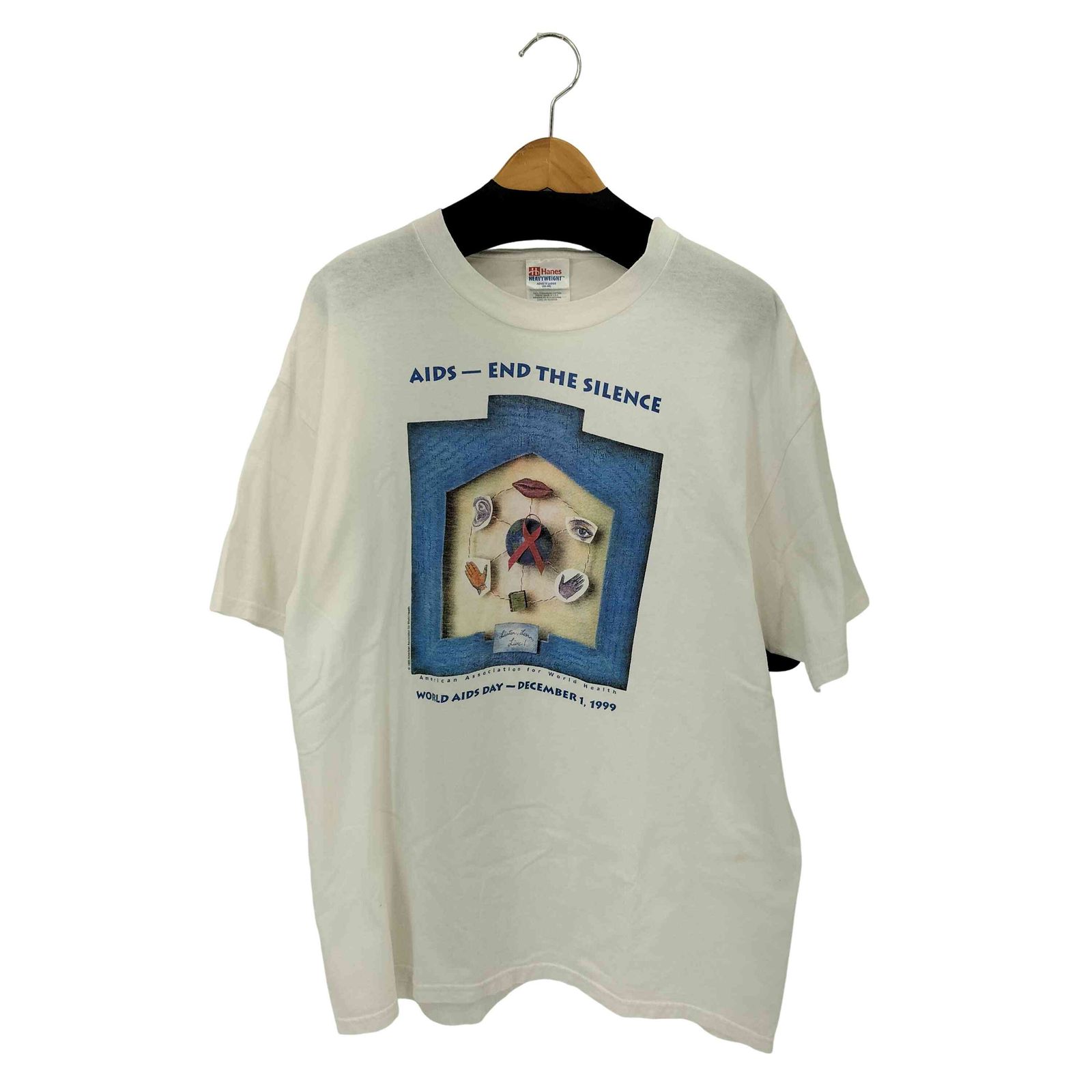 ヘインズ Hanes 90s AIDS END THE SILENCE プリントクルーネックTシャツ メンズ JPN：XL