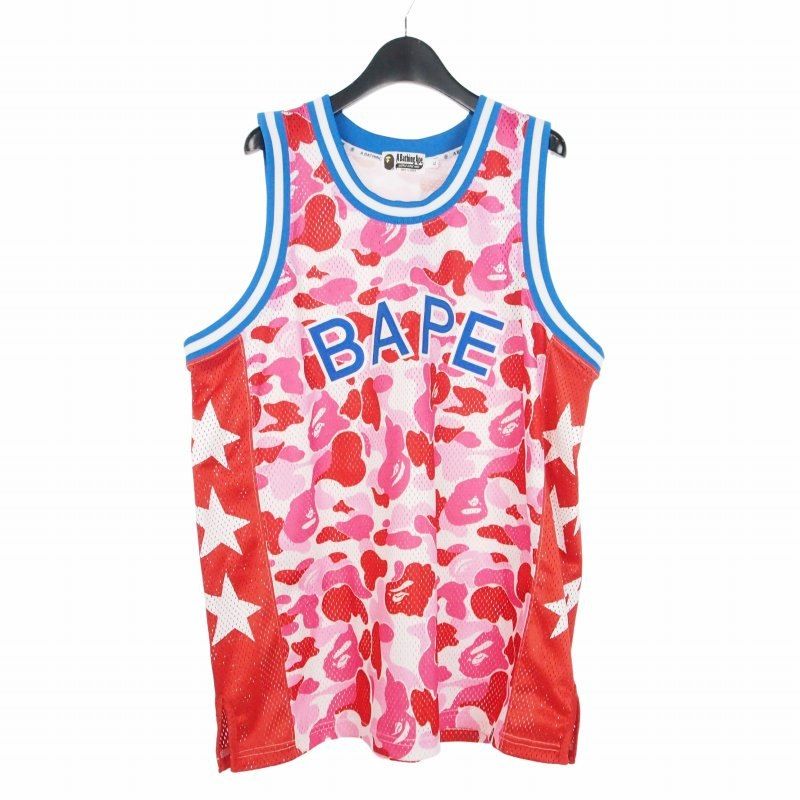 アベイシングエイプ A BATHING APE カモフラ柄ノースリーブメッシュタンクトップ バスケシャツ XL マルチカラー 001CSF801008X