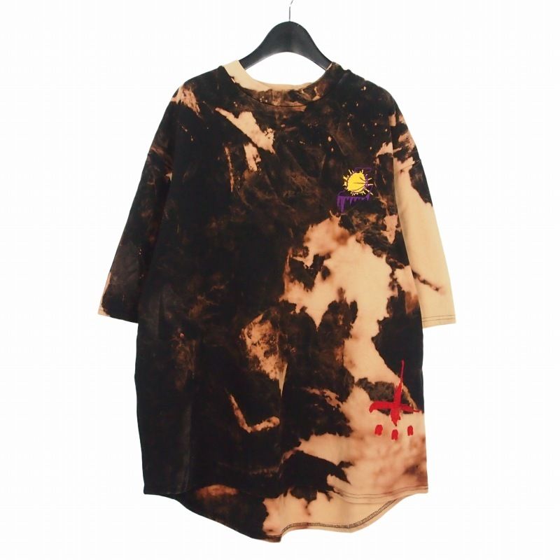 カタリスト CVTVLIST ブリーチ加工 オーバーサイズ Tシャツ カットソー 半袖 M ブラック ベージュ