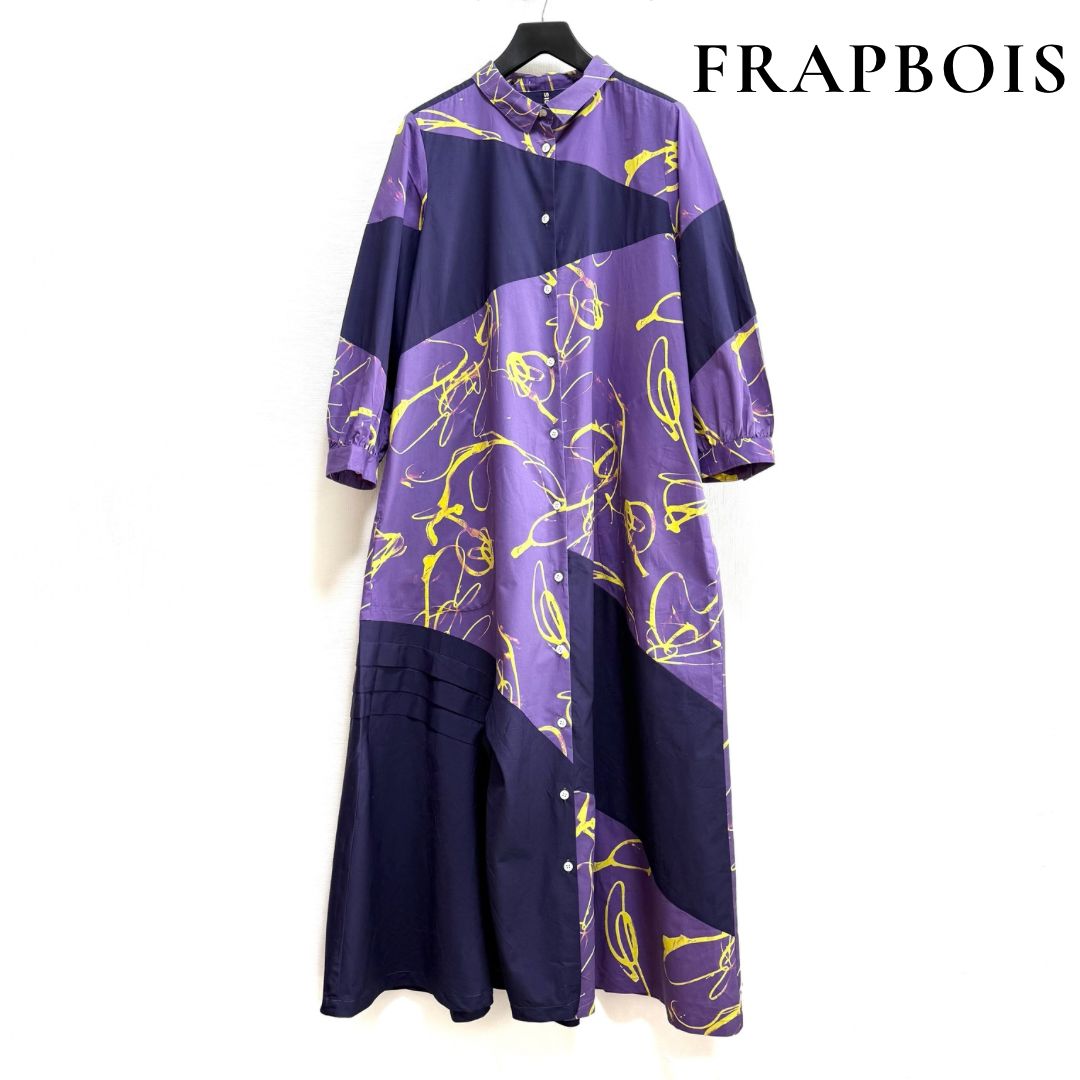 FRAPBOIS フラボア トレイルライト ワンピース 総柄 シャツワンピース コットン ロング アートプリント A042