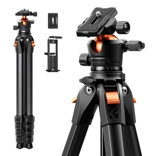 カメラ三脚K&FCONCEPT73インチtripodスタンド伸縮アルミニウム製コンパクトカメラ三脚、携帯用トラベル三脚iPhone対応、10kg耐荷重