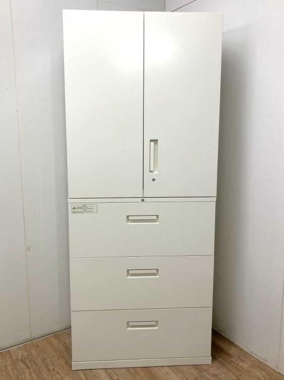 【中古品】プラス レガーティオシリーズ 3段ラテラル・両開き上下書庫 RN-105B W4/684275 ホワイト