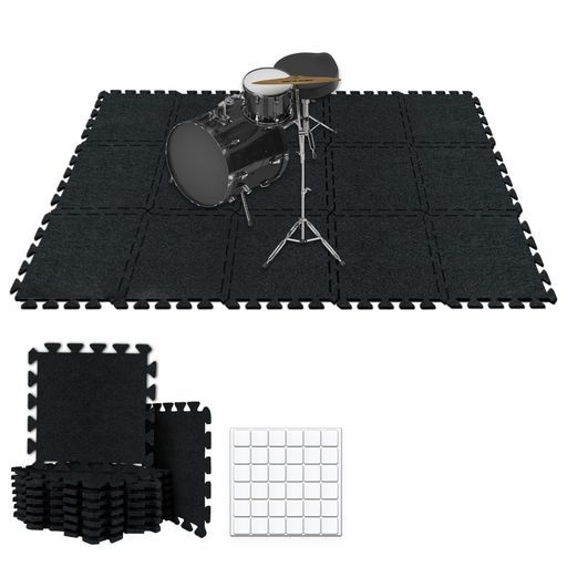 TroyStudio厚手ドラムマット15枚セット28x28x1.2cmジョイント式吸音ラグ滑り止め防振防音フロアマットドラムセット/ピアノ/スタジオ用