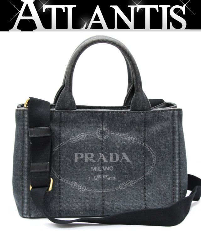 PRADA プラダ カナパ プラダ PRADA カナパ ミニ 2WAYトートバッグ ミニ デニム 黒 【75041