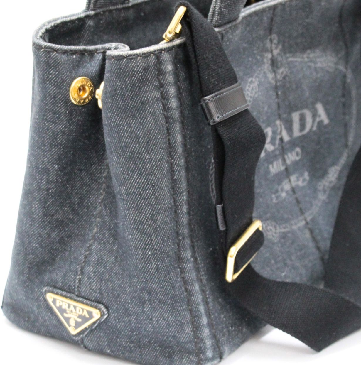 プラダ PRADA カナパ ミニ 2WAYトートバッグ ミニ デニム 黒 【75041