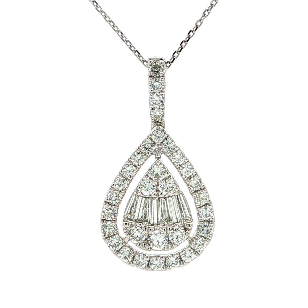 1.00ct ドロップモチーフ ダイヤモンドネックレス ペンダント Pt900-Pt850-4.3g プラチナ【♀】【S】【レディース】★■616637【中古】