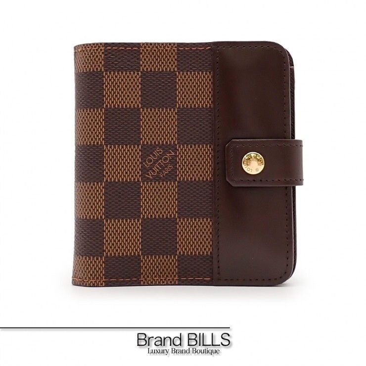 未使用品 LOUIS VUITTON ルイ ヴィトン コンパクトジップ 折り財布 N61668 ダミエ ブラウン ゴールド金具 レディース