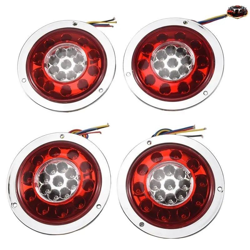 限定4個パック ラウンド型 19 LED リアストップライト テールブレーキターンシグナルランプ トレーラー トラック バン用