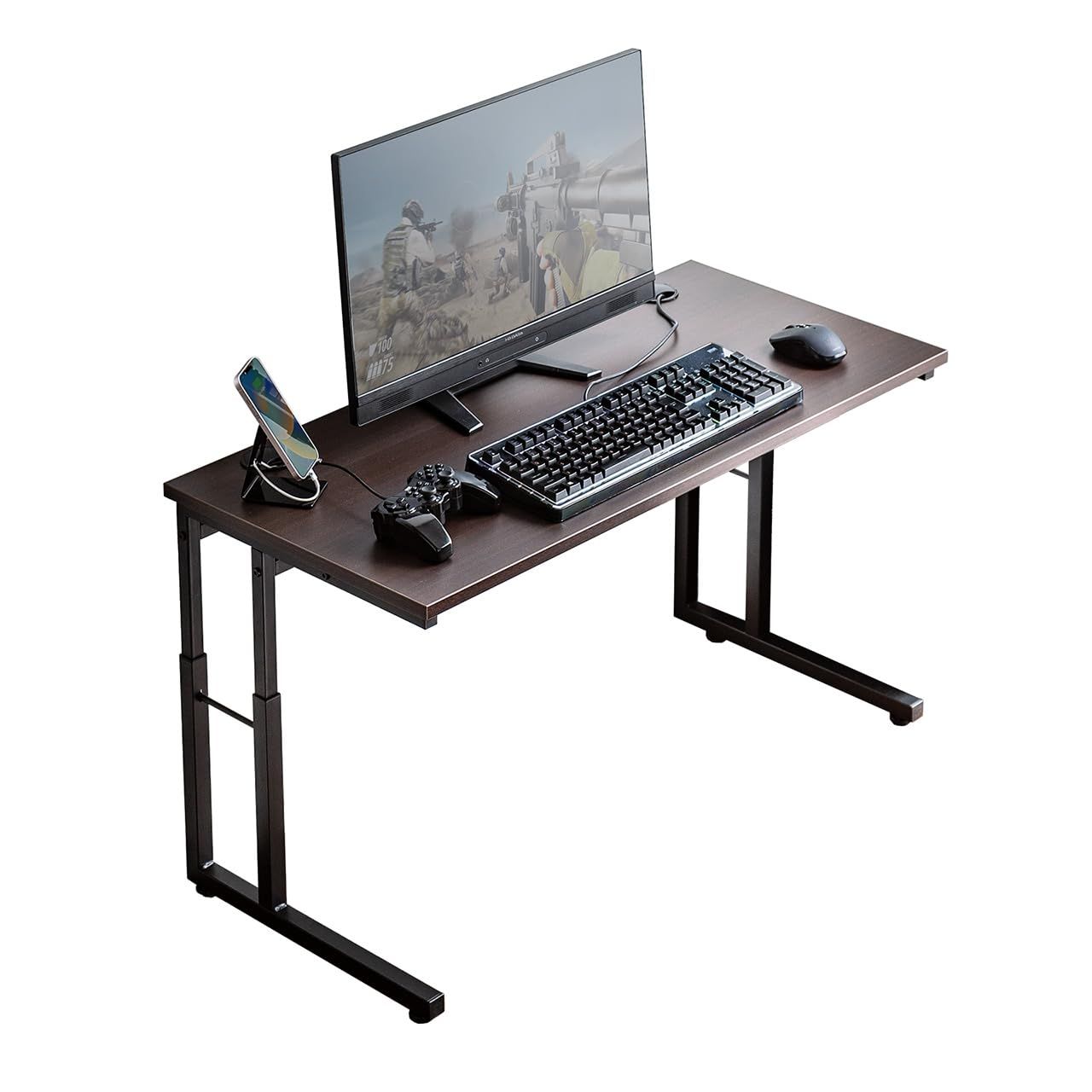 サンワダイレクト ローデスク ゲーミングデスク 幅95×奥行き45cm 高さ調整 6段階 高さ38～53cm モニターアーム対応 ケーブル通し ケーブルトレー付き ブラウン 100-DESKL020MN