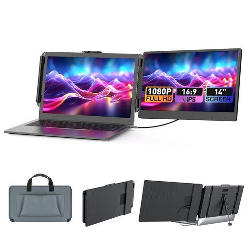 KwumsyポータブルディスプレイS1PortableMonitor14’’1080PFHDIPSデュアルノートpcディスプレイエクステンダーTYPE