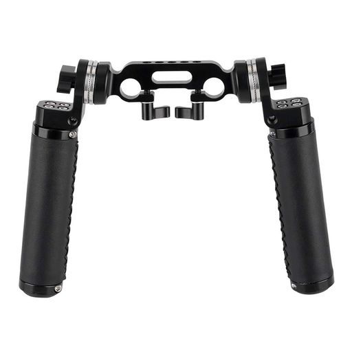 NICEYRIGロゼットハンドルグリップ(2本セット、レザー製)+15mmダブルロッドクランプロゼットアダプター付きアルミ製1/4”ネジ穴付きハンドグ