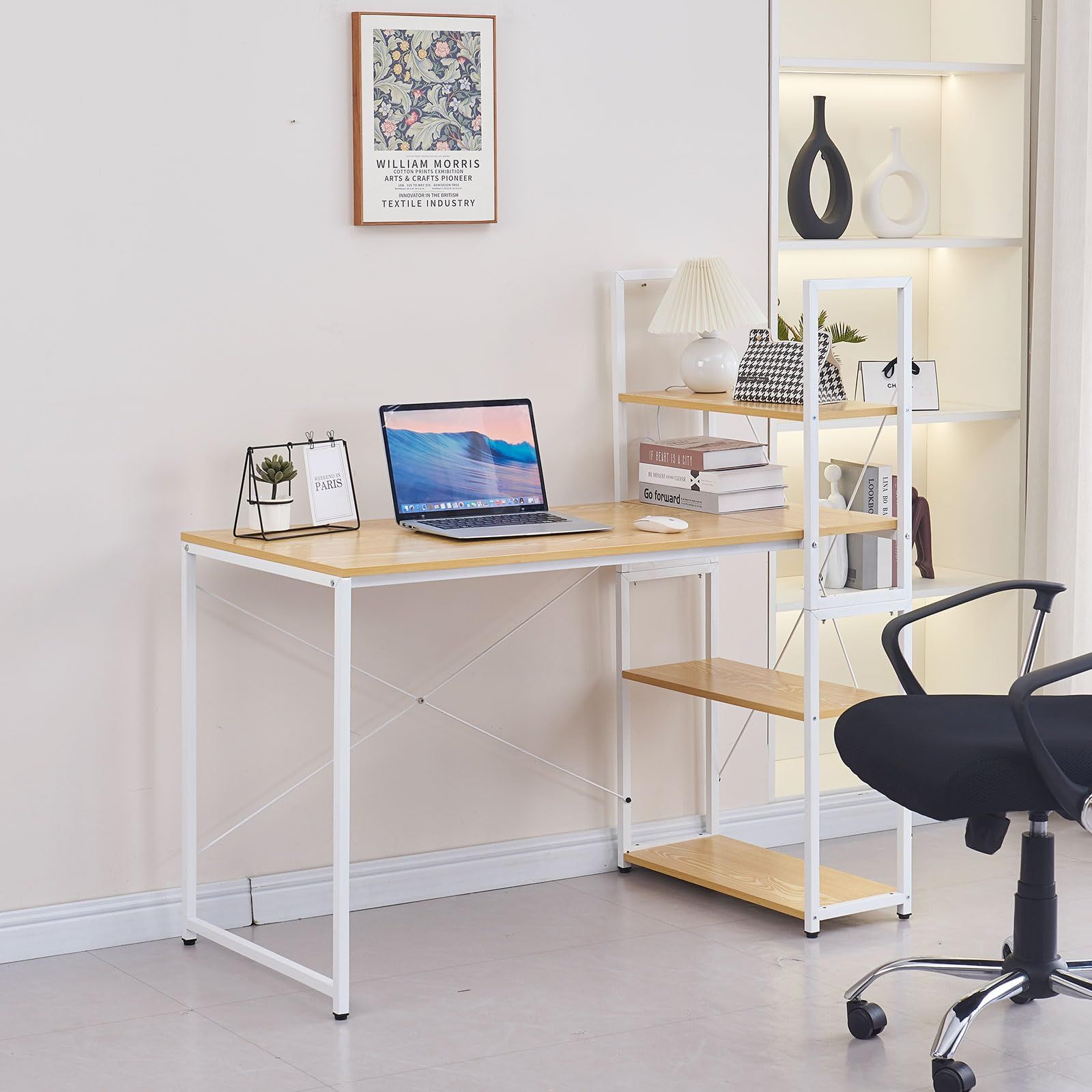CICINELL パソコンデスク 幅115×奥行48cm ラック付き 収納 A4対応 可動