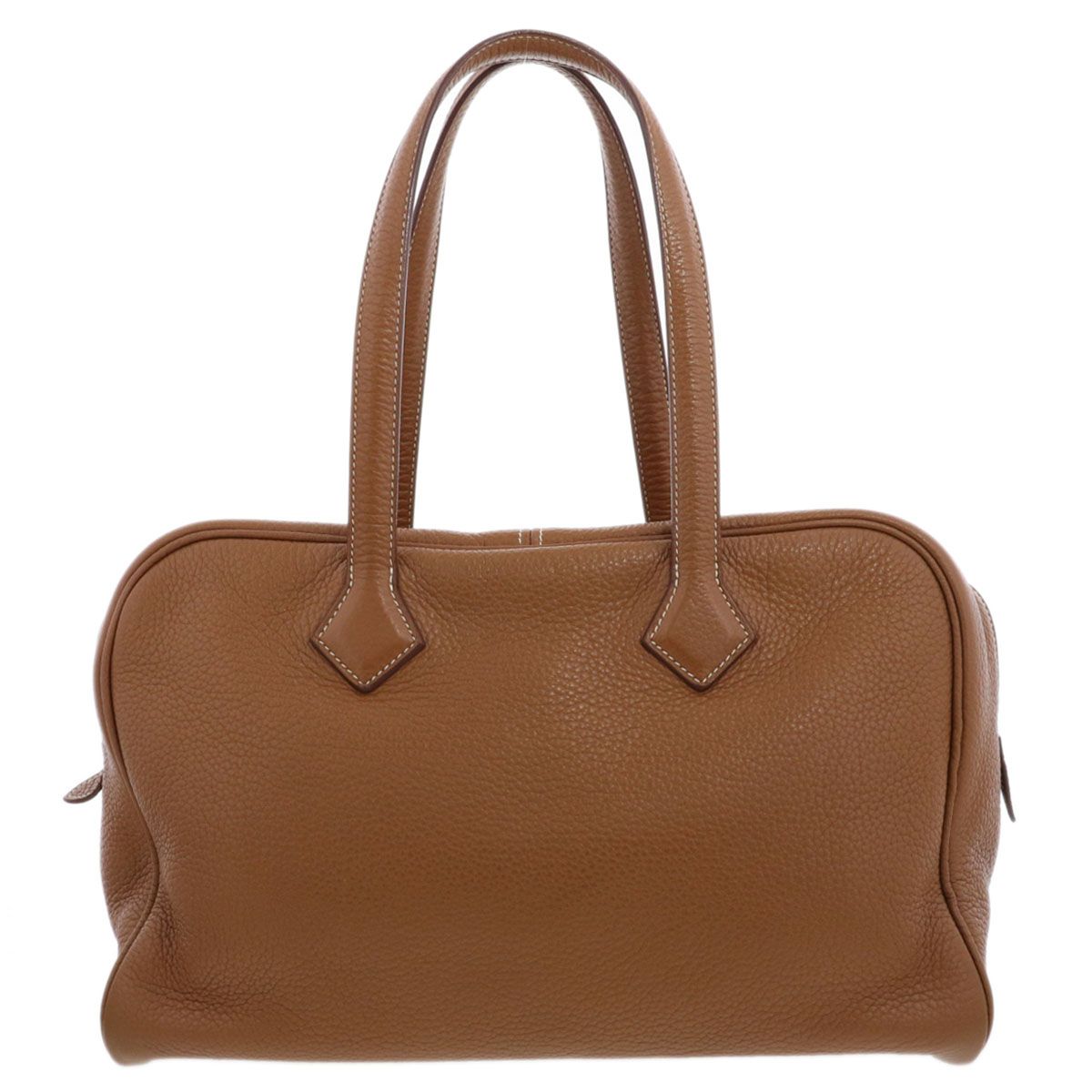 HERMES エルメス ヴィクトリア 35 ハンドバッグ レディース レザー ゴールド系 シルバー金具 ☐Q(2013)刻印 中古