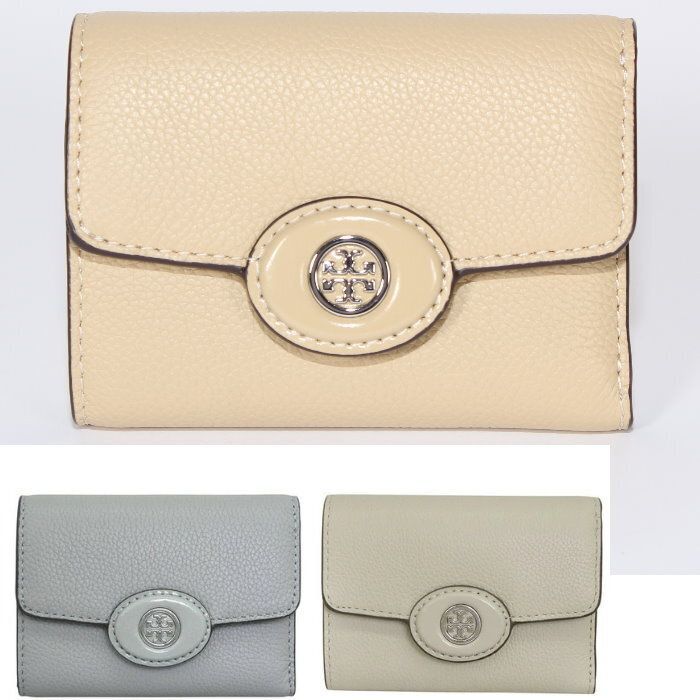 TORY BURCH トリーバーチ 三つ折り財布 165002 PRALINE/200 LIGHT GRANITE/020 SAGE STONE/300 ロビンソン スモールウォレット ミニ財布 レザー ロゴメタル レディース ユニセックス 【新品・本物】