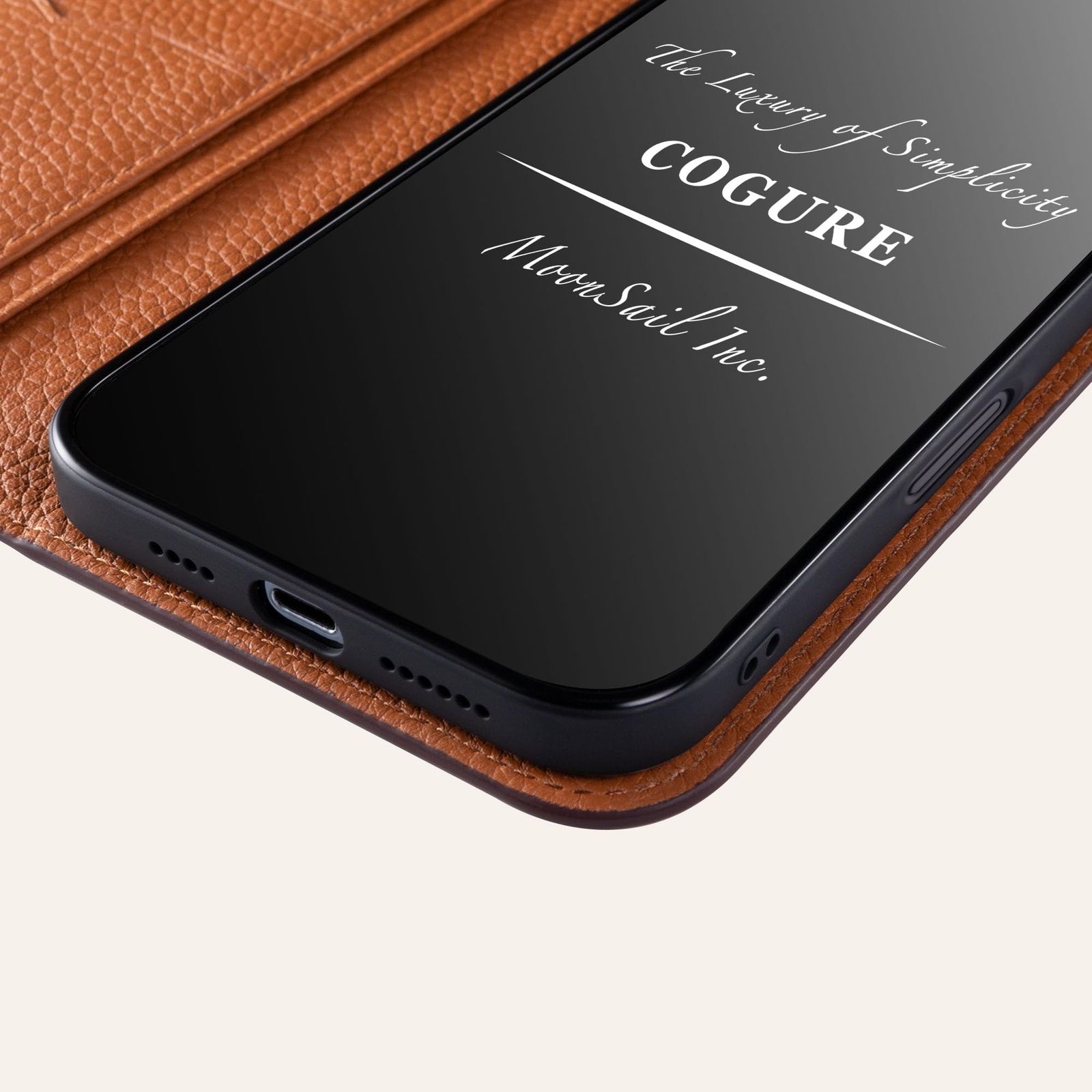 COGURE 互換 iPhone 17 ケース 手帳型 本革 PDE オレンジ