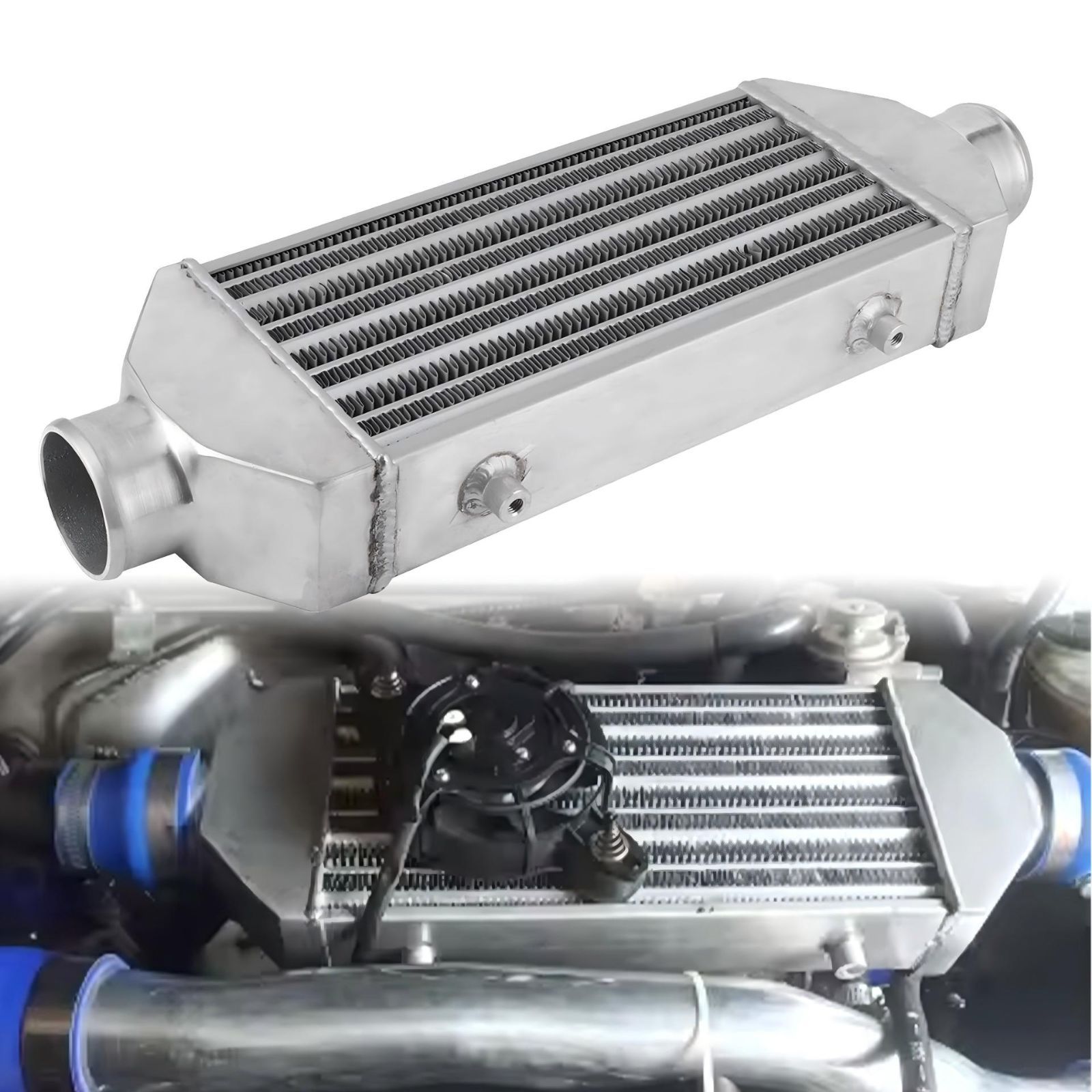 汎用 アルミ製 インタークーラー 300×150×58mm 65mmパイプ対応 ターボチャージャー用 吸気冷却器 エアインテーク 冷却パーツ 放熱性能向上 カスタムパーツ エンジンルーム ドレスアップ 汎用設計 アルミラジエーター インタークーラーコア
