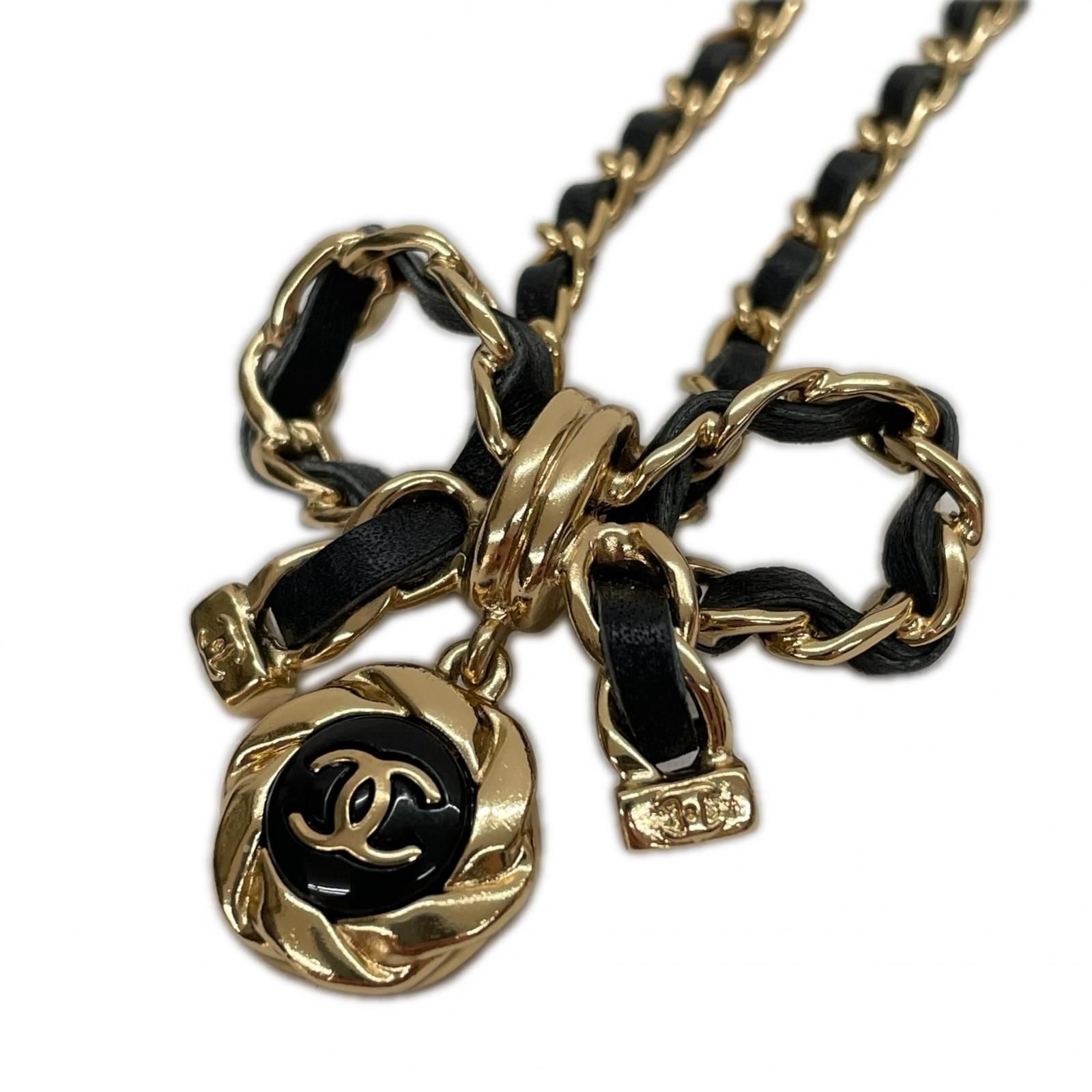 CHANEL シャネル レディース アクセサリー レザーリボン ネックレス メティエダール 22A ブラック