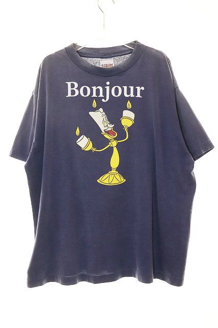 セントマイケル SAINTMICHAEL DISNEY SS TEE BONJOUR Lサイズ SM-HR1-0000-C87 ディズニー ボンジュール ルミエール プリント Tシャツ 美女と野獣 ネイビー 【ブランド古着ベクトル】【中古】☆AA★260618