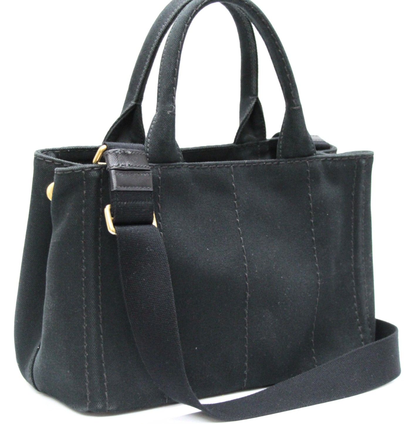 プラダ PRADA カナパ ミニ 2WAYトートバッグ キャンバス 黒 【75040