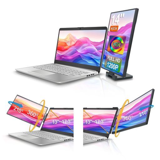 XJCIX14インチ1200Pポータブルデュアルスクリーンノートパソコン(USBドッキングステーション搭載)、IPS1920x1200FHDプラグアンドプレイ外付けモニター、家庭、オフィス、旅行、マルチタスク対応