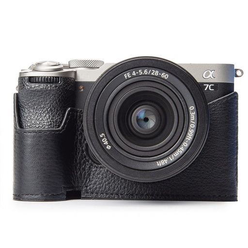a7c2カメラケースレトロな本革(牛革)手作りのハーフケースカメラ保護カバーSonyA7CIIILCE-7CM2専用三脚取り付け可能キズ摩耗防止軽量(黒)