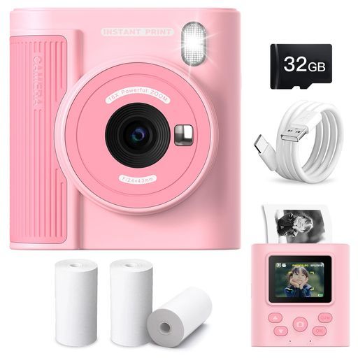 Moledroプリントカメラ子供用インスタントデジカメキッズ4800万画素1080P動画感熱紙印刷32GBマイクロSDカード付きトイインスタント印刷機能付き2.0インチIPS画面3-12歳女の子男の子子供の日誕…