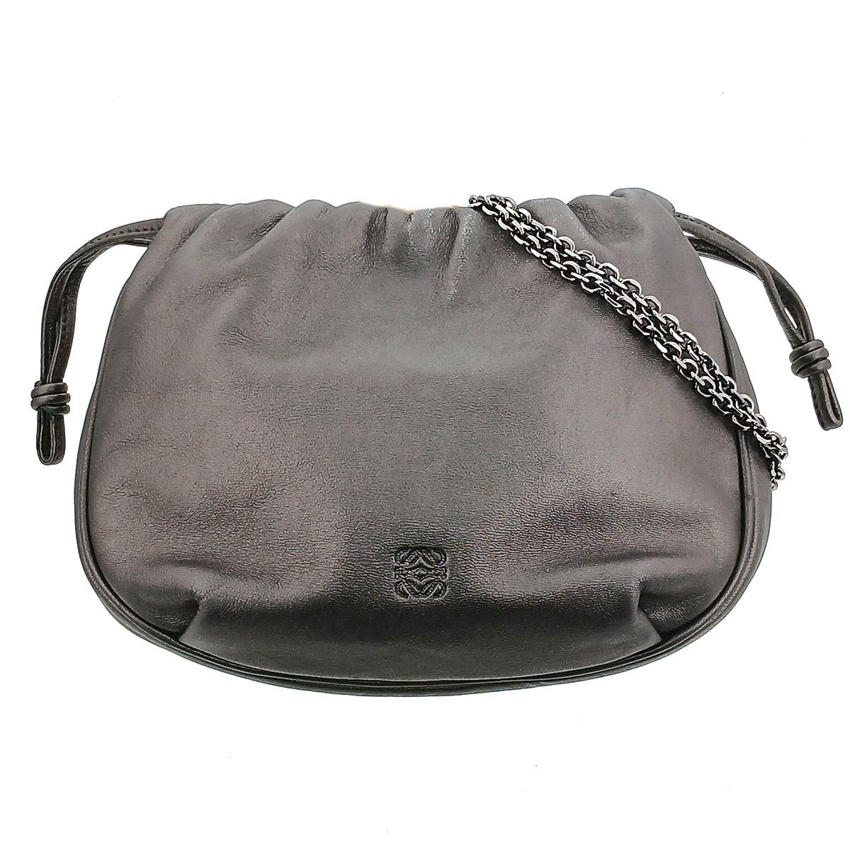 LOEWE ロエベ アナグラム ショルダーポーチ ショルダーバッグ レディース レザー グレー 中古
