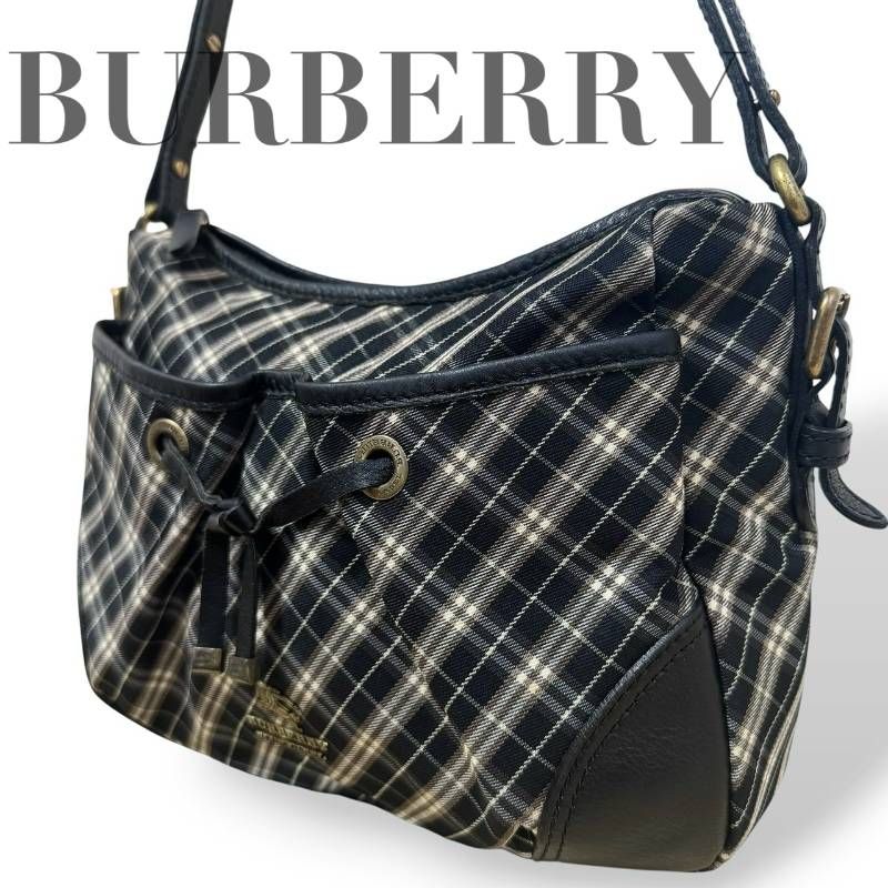 ☆★希少★人気★BURBERRY BLUE LABEL バーバリー　ブルーレーベル★ショルダーバッグ　斜め掛け　チェック　三陽商会　ブラック　キャンバス　レザー★♯2641