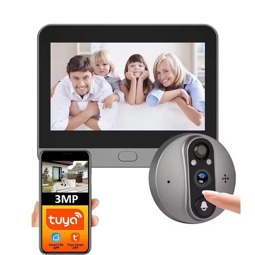 zmart3MPスマートライフTuya1080Pドアベルアイピープホールカメラ5000mAhバッテリーPIRモーション検出器IRAlexa対応デジタルビューア呼び鈴チャイムインターホンワイヤレスベルドアチャイム