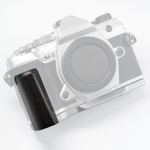 Iborrys高級レトロ実木カメラグリップ、対応OMSYSTEM/オリンパスOM-5カメラ、専用L型クイックリリースプレート職人手作りプレミアム天然木製ハンドル(紫光黒檀銀板)