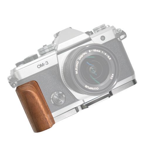 SIUTATDSHカメラグリップ対応オリンパスOMSYSTEMOM-3カメラ専用L型クイックリリースプレート、実木製ハンドル、Arca標準、三脚設置でき(クルミ木銀板)