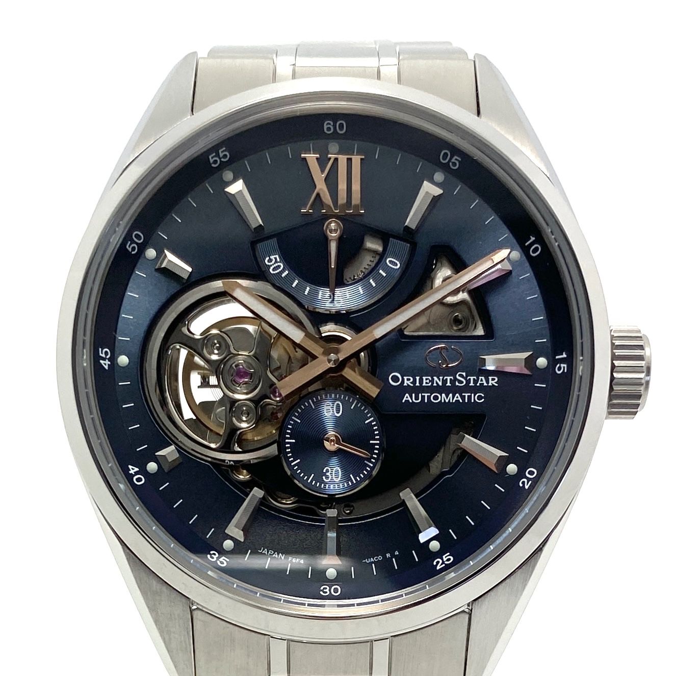 【美品・動作良好】腕時計 メンズ オリエントスター ORIENT STAR モダンスケルトン コンテンポラリー RK-AV0009L 自動巻 ネイビー パワーリザーブ スモールセコンド