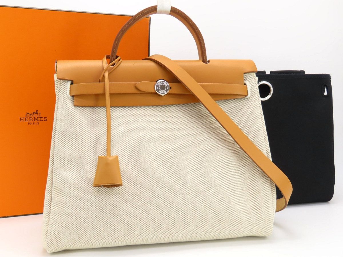 【美品】エルメス HERMES エールバッグ PM 2WAY ハンドバッグ ショルダーバッグ 替えバッグ付き ナチュラル ブラック トワルアッシュ トワルオフィシェ □H刻