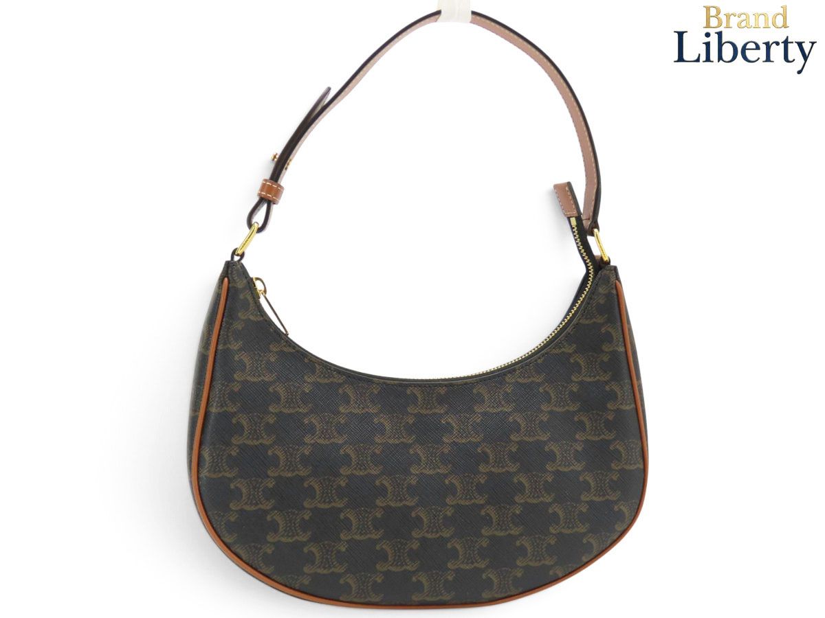 【未使用】セリーヌ CELINE AVA アヴァ トリオンフ ワンショルダーバッグ ホーボーバッグ ハンドバッグ アクセサリーポーチ タン ブラック ブラウン トリオンフキャンバス カーフレザー 193952BZJ.04LU