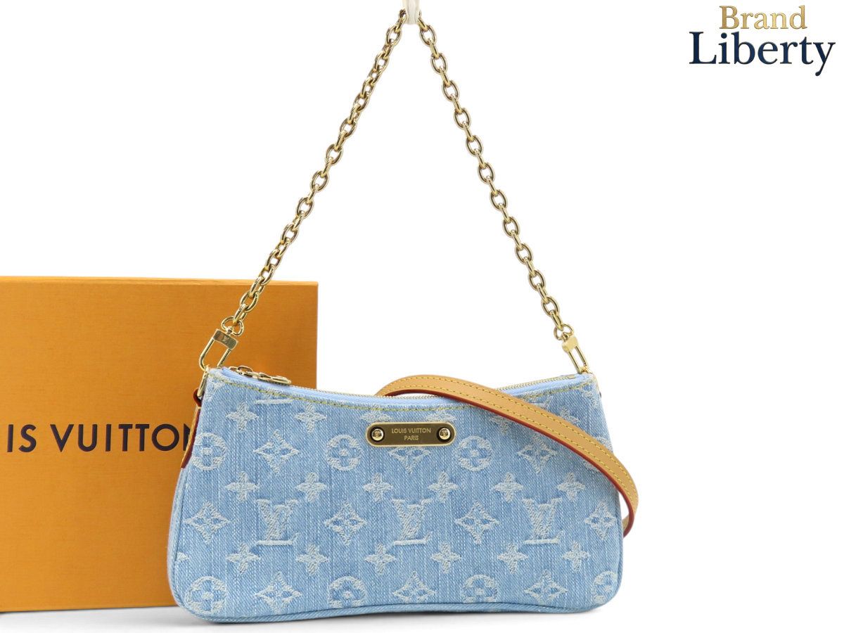【激レア未使用】ルイヴィトン LOUIS VUITTON モノグラム デニム ポシェット リヴ 2WAY ショルダーバッグ ワンショルダーバッグ ハンドバッグ ポシェット クラッチバッグ スカイブルー デニム レザー M83532