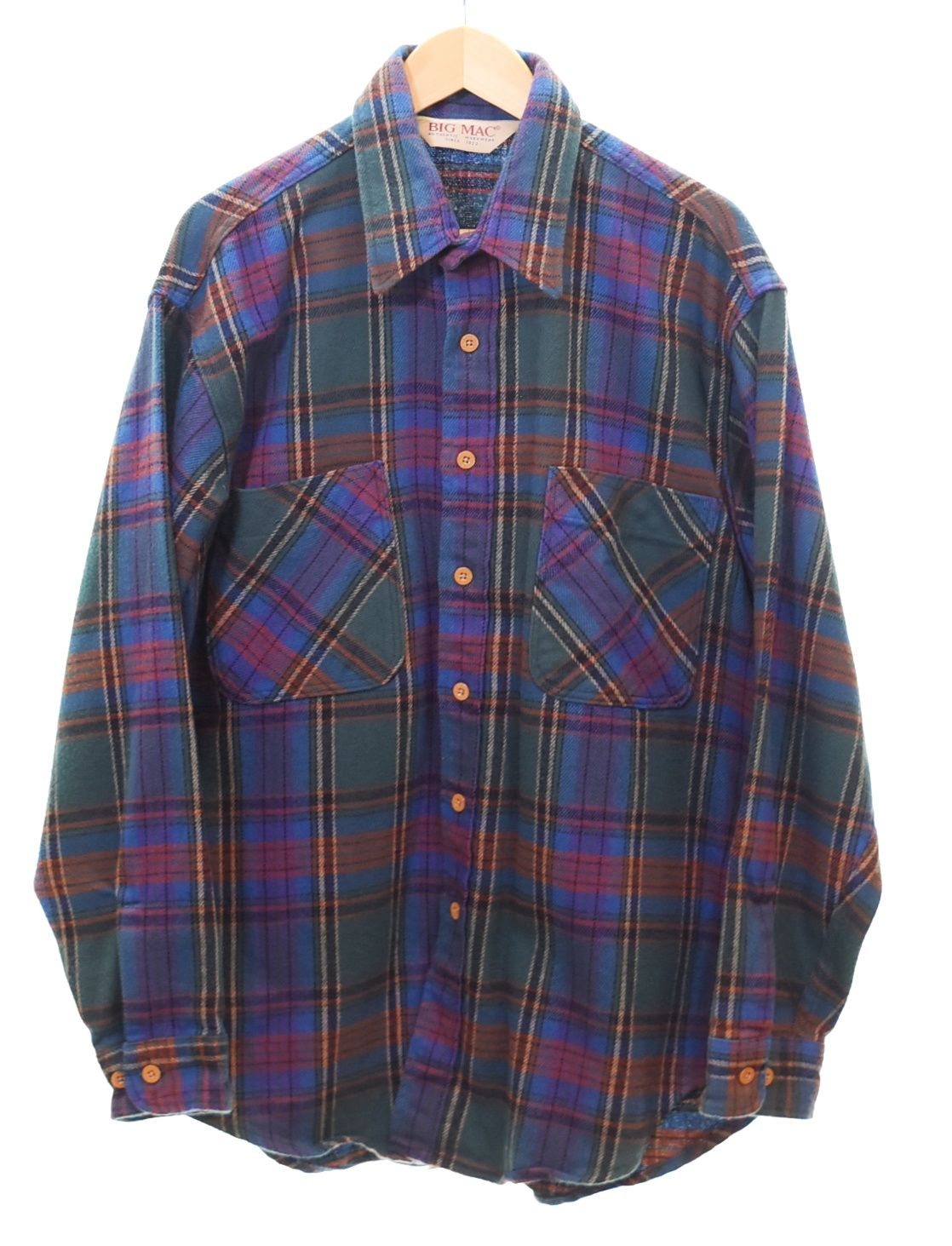 ビックマック BIG MAC 80s Vintage Flannel Shirt ヴィンテージ フランネル シャツ チャック シャツ 80年代 三角タグ USA製 16 16 1/2 長袖シャツ マルチカラー Lサイズ 103MT-4832